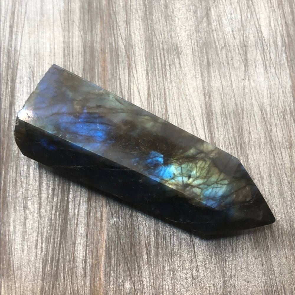 Bright blue super flash labradorite crystal wand